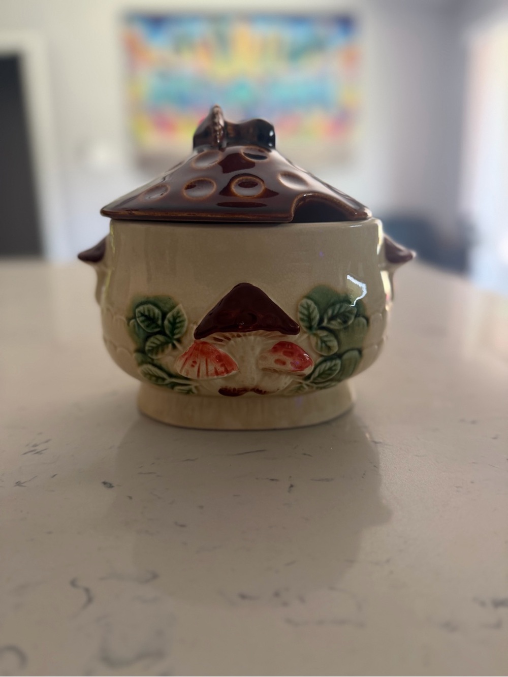 Vintage 1970s Japan Haruta Merry Mushroom Soup Tureen Dish with lid Oven Proof